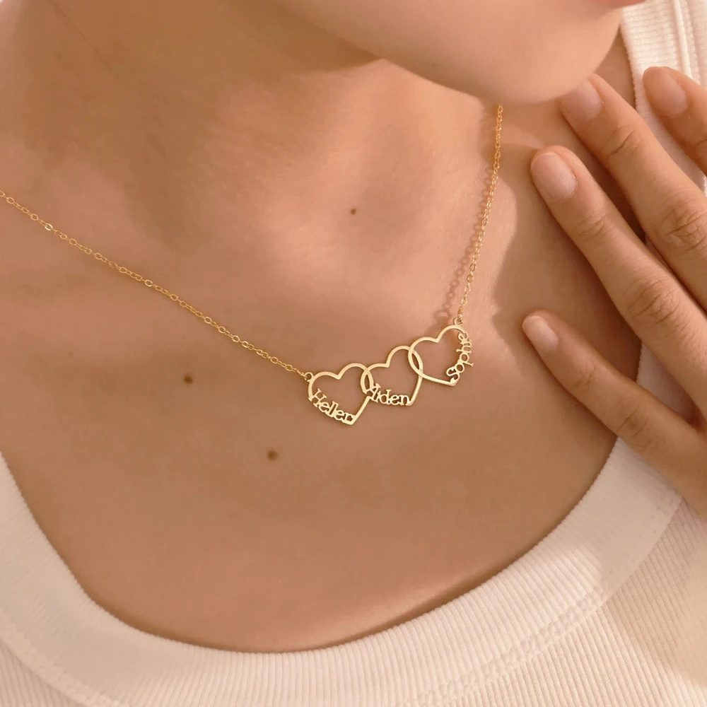 Haiyufly Custom Names Necklace for Women Multiple Heart Stainless Steel Jewelry Choker Chains Personalized Items Birthday Gift