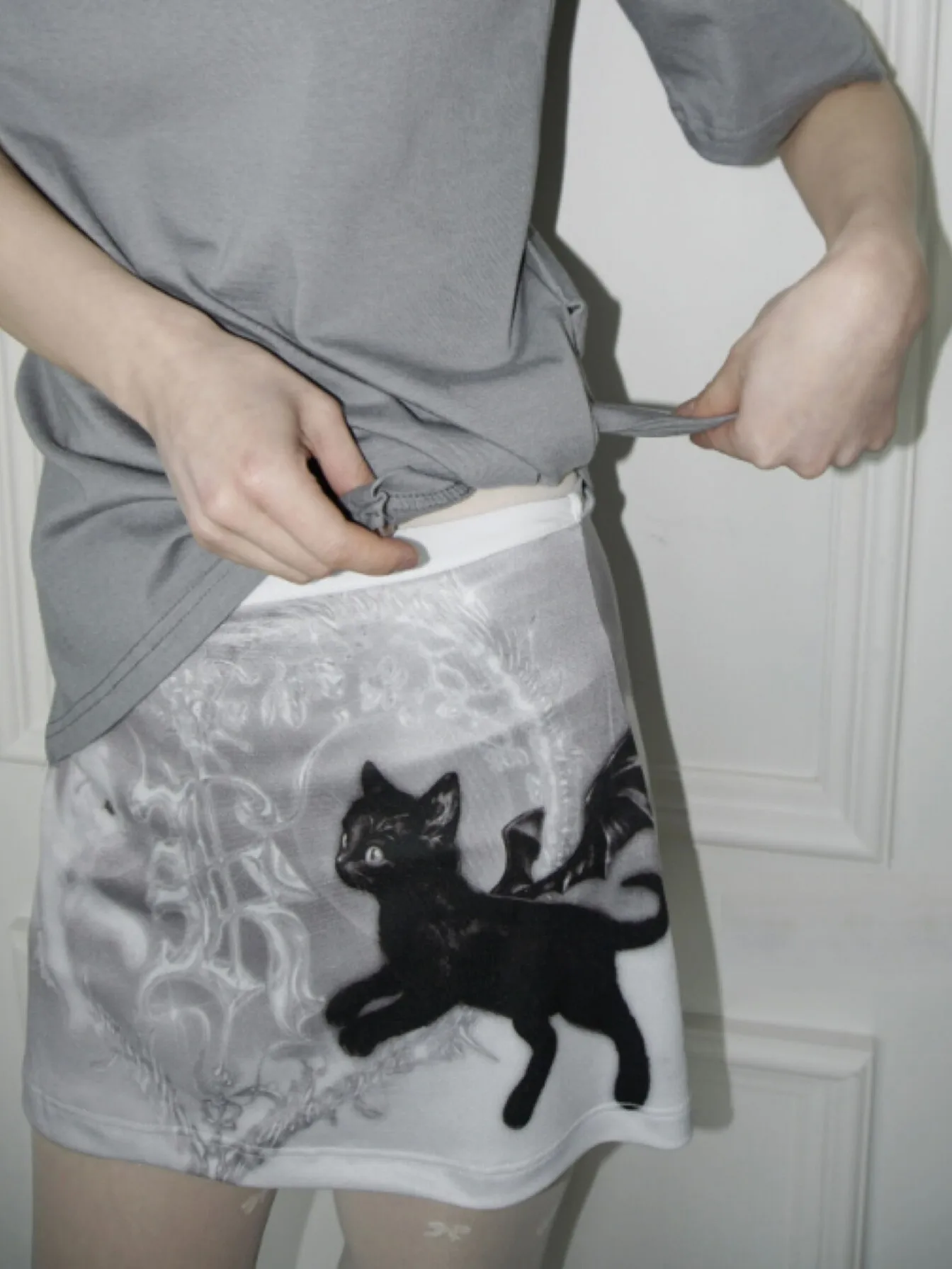 Slimming SEI Korean Style Street Y2K Black White  Punk Cool Half Body Vest Skirt Pants High Waist Short A-Line Skirt