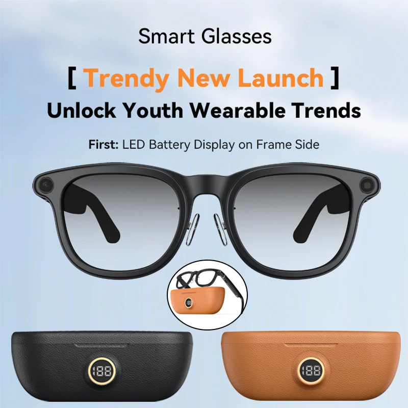 

2026 New AI Smart Glasses 8MP 6-Axis Anti-shake Camera 1200P Video Shooting Photochromic Lenses 3600mAh Power Bank with Display