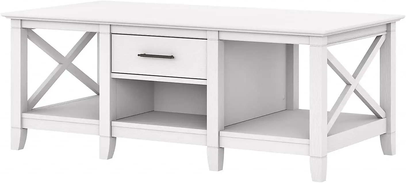 Furniture Key West 47-inch x 24-inch Coffee Table with Storage, Pure White Oak (KWT148WT-03)