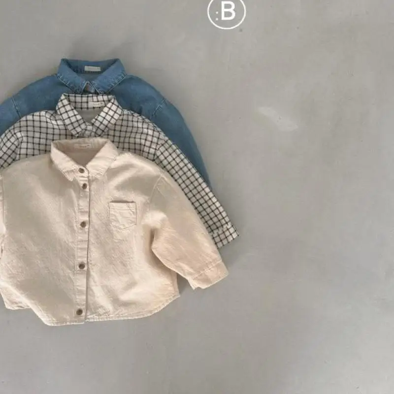 Autumn Ins Boy Baby Casual Denim Coats Newborn Solid Cardigan Loose Long Sleeve Tops Children Girl Cotton Plaid Fashion Jacket