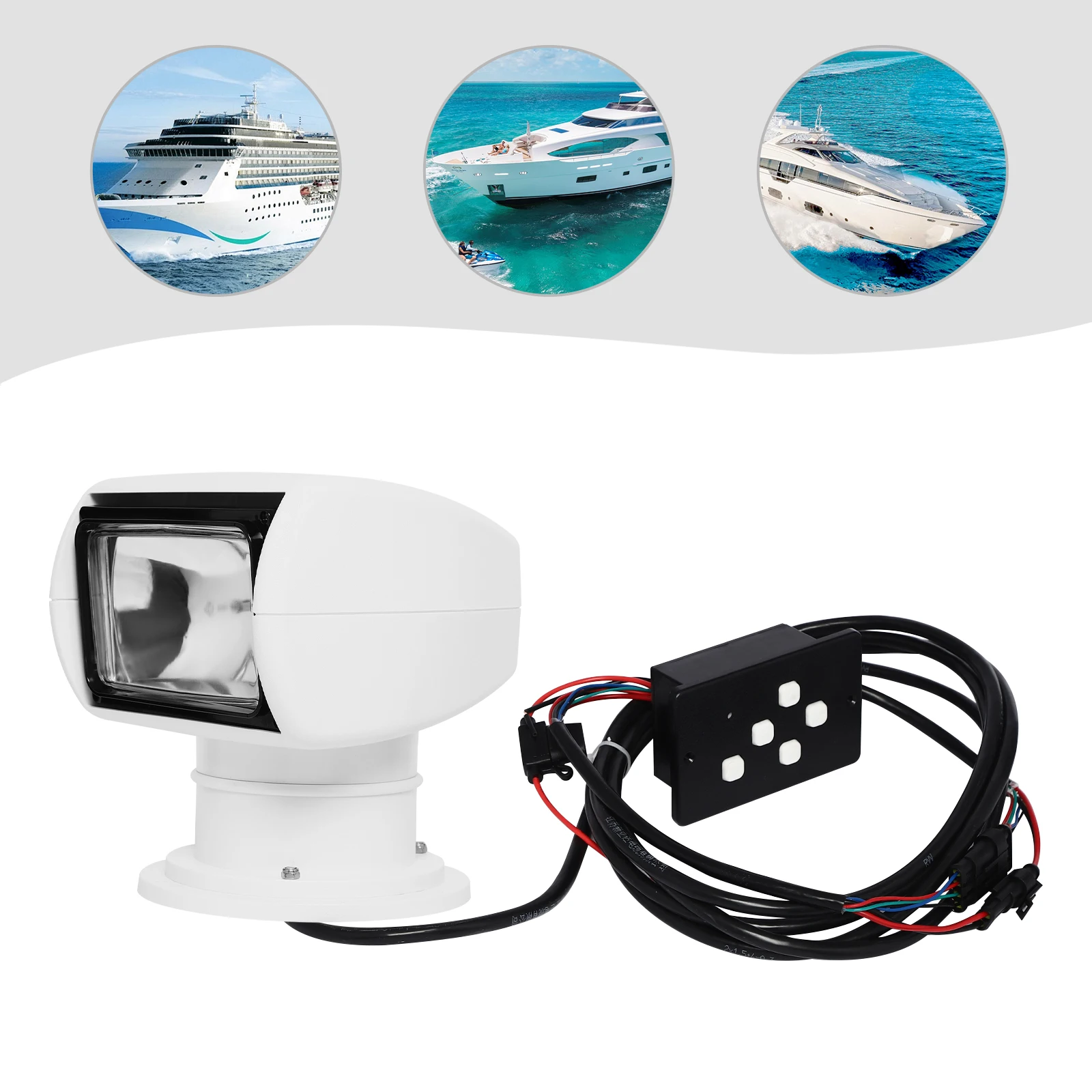 DC 12V Remote Control Searchlight with rotated lamp head, Halogen bulb Boat Spotlight, 100W Remote Control Spotlights for Boat