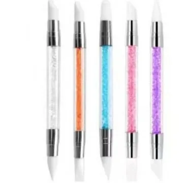 Silicone nail art pen - acrylic drill rod multifunctional embossing & smudging tool - magic mirror powder dual-ended