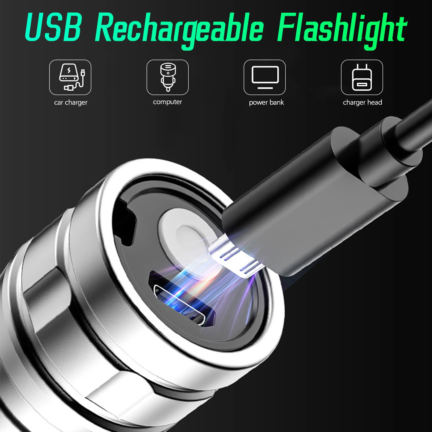 LED Flashlight USB Rechargeable Handlight Mini Portable Strong Light Pocket Small Home Lamp Outdoor Camping Fishing Lantern