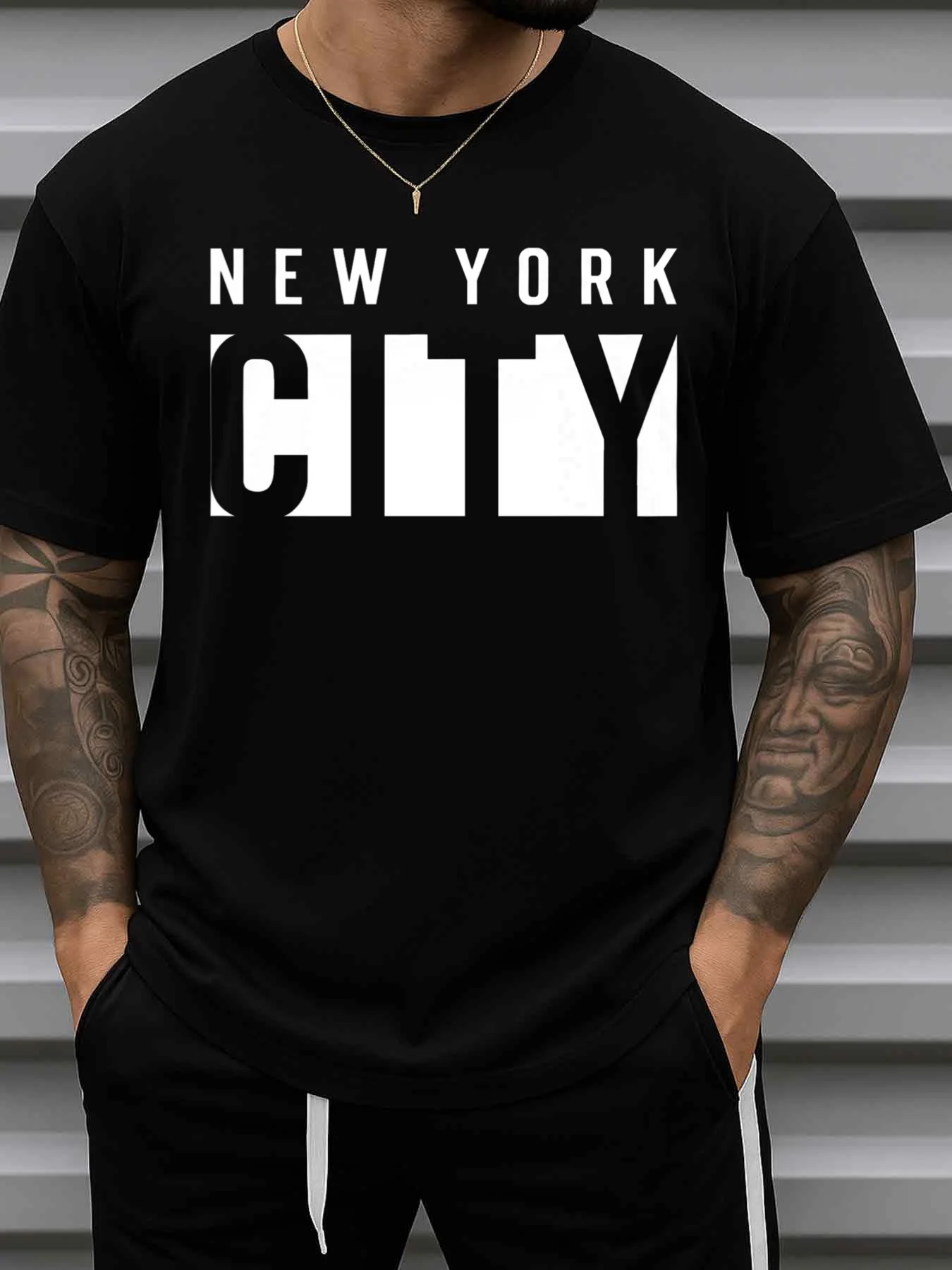 Men's Nyc City Graphic T-Shirt - New York Letter Street Style T-Shirt, Round Neck Short-Sleeve Casual Shirt, Suitable for Casual Wear, Office, and Outings - All-Season Hip-Hop Urban Style Men's Gift