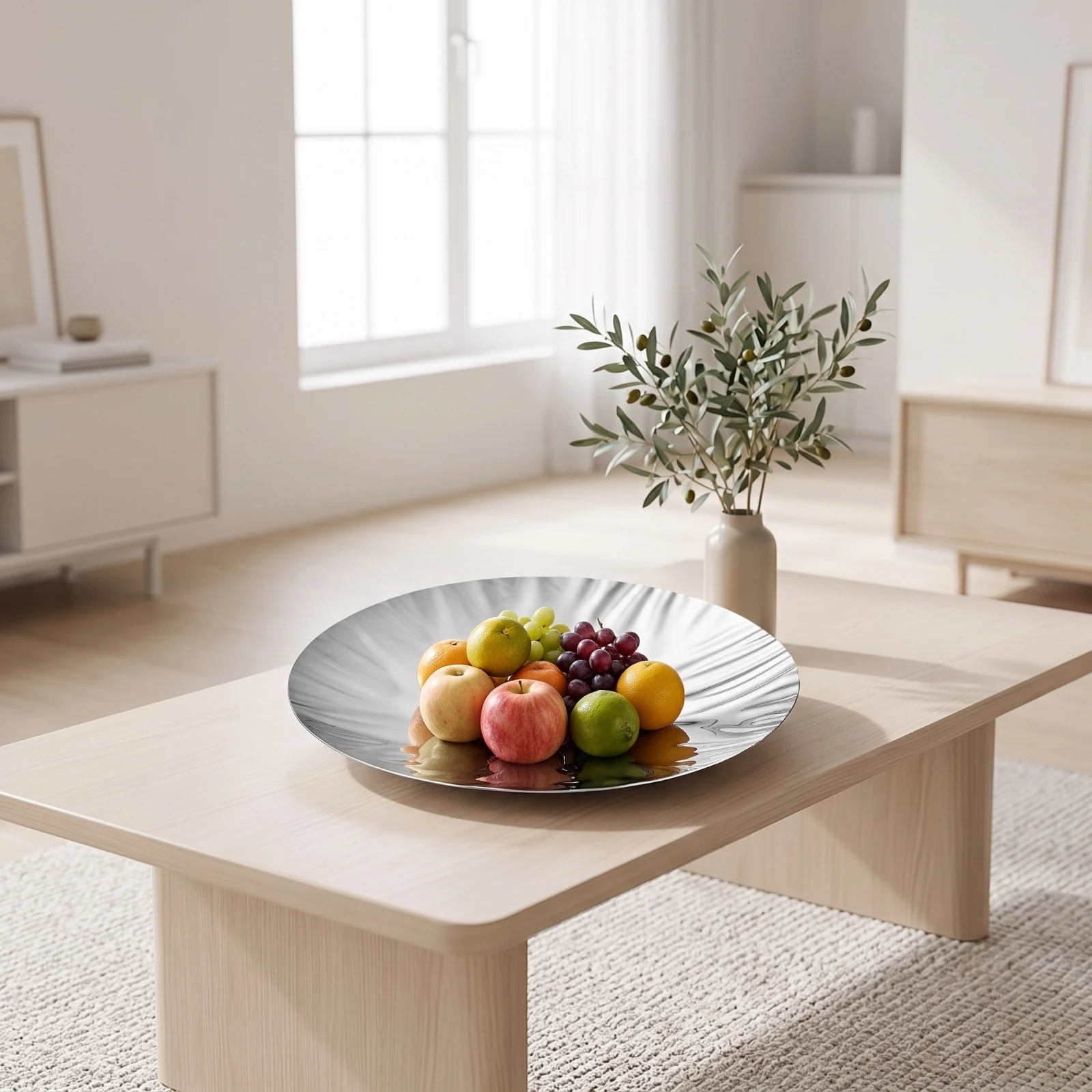 

Stainless Steel Fruit Plate Decorative Round Metal Centerpiece Bowl Round Serving Tray Modern Centerpiece Rust-Resistant