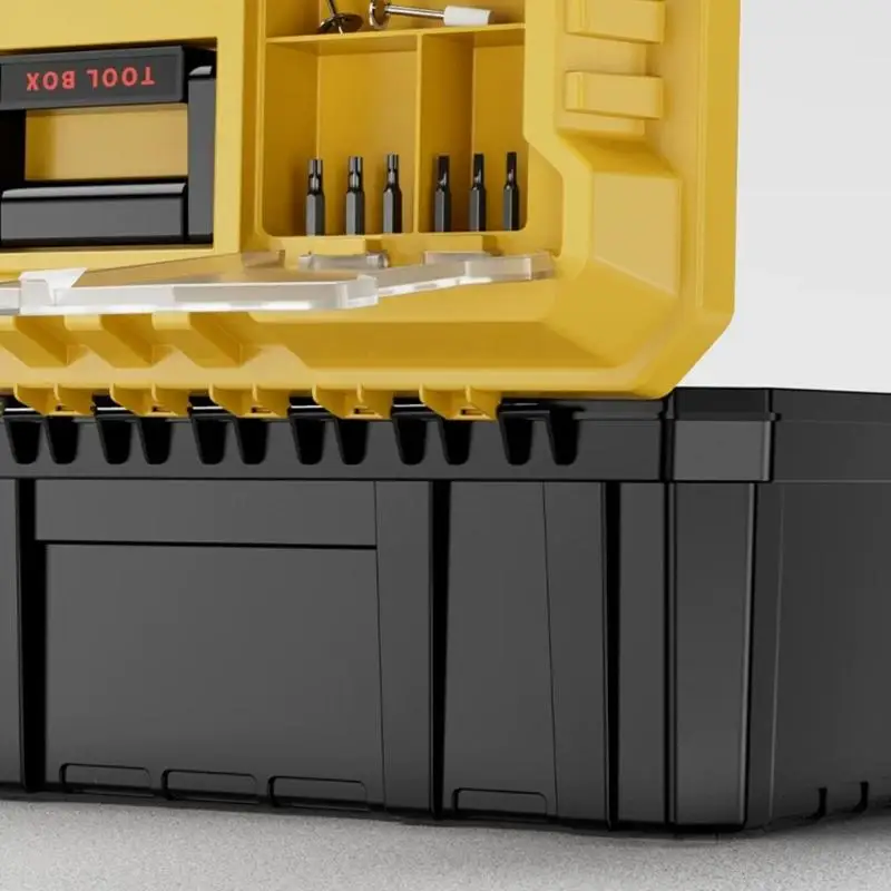 L43A Portable Plastic Tool Box Tool Case with Top Handle and Front Latches for Home Repair Tool Storage and Property Maintenance