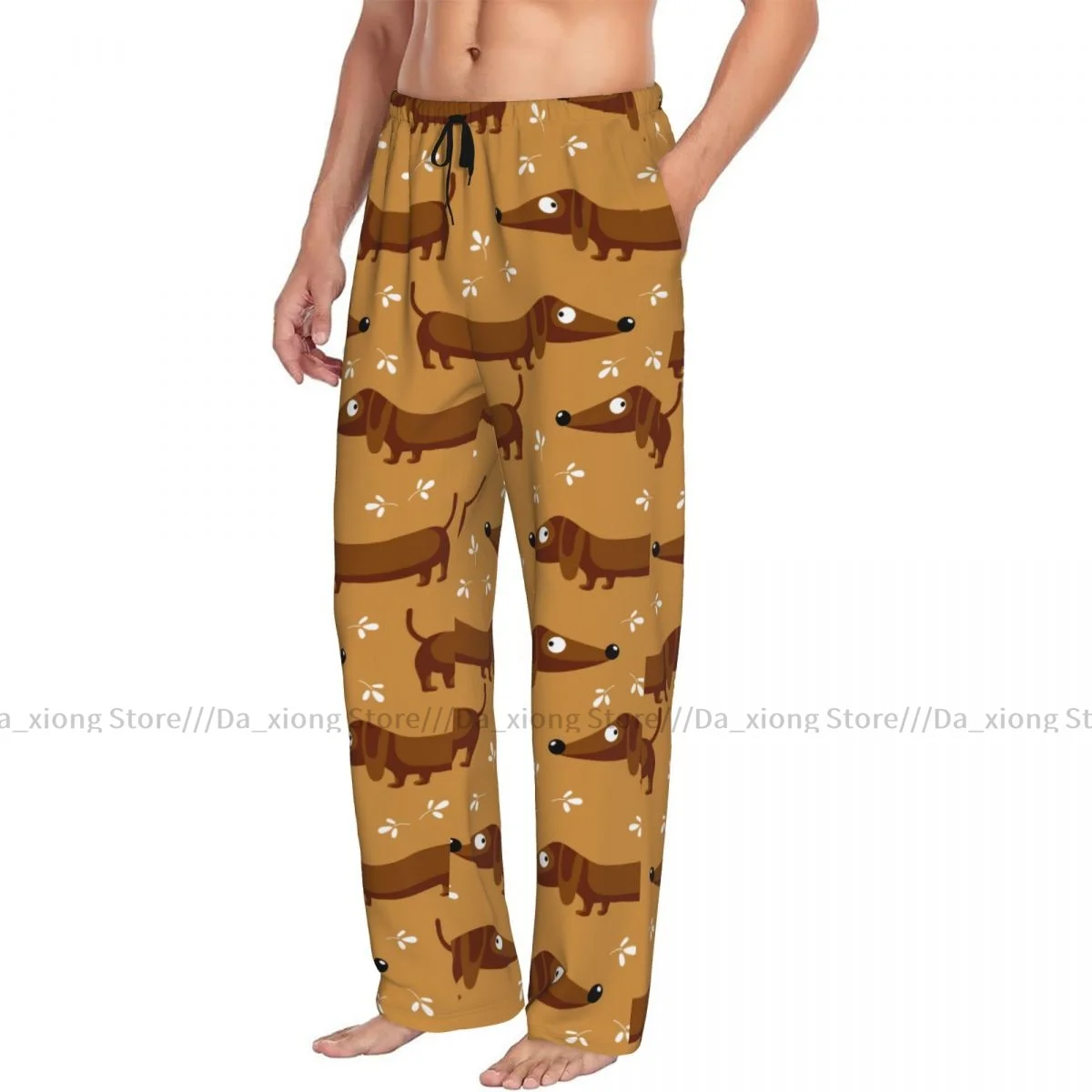 Calças engraçadas do pijama do cão do dachshund dos homens, calças do sono, salão masculinas