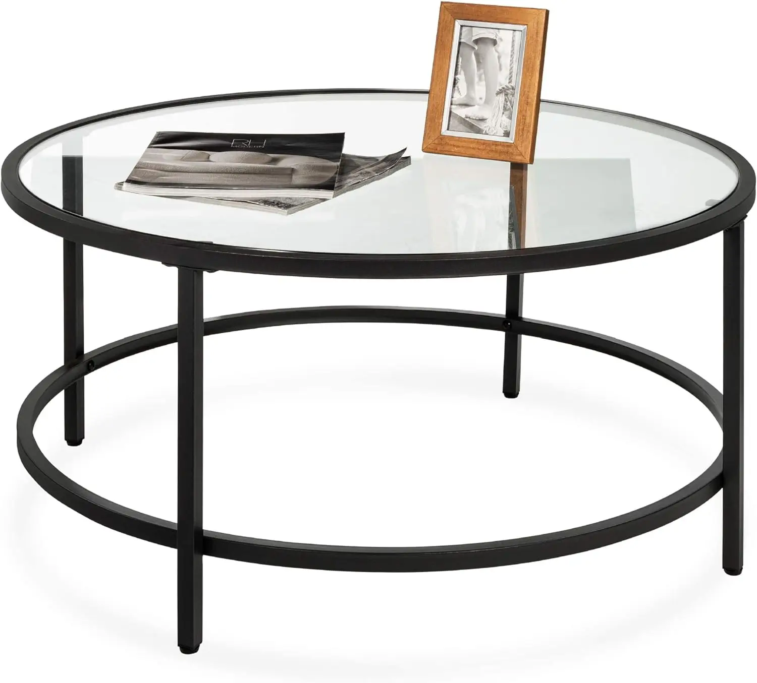 

Comfort Corner 36in Round Tempered Glass Accent Side Coffee Table for Living Room, Dining Room, Tea, Home Décor w/Metal Frame