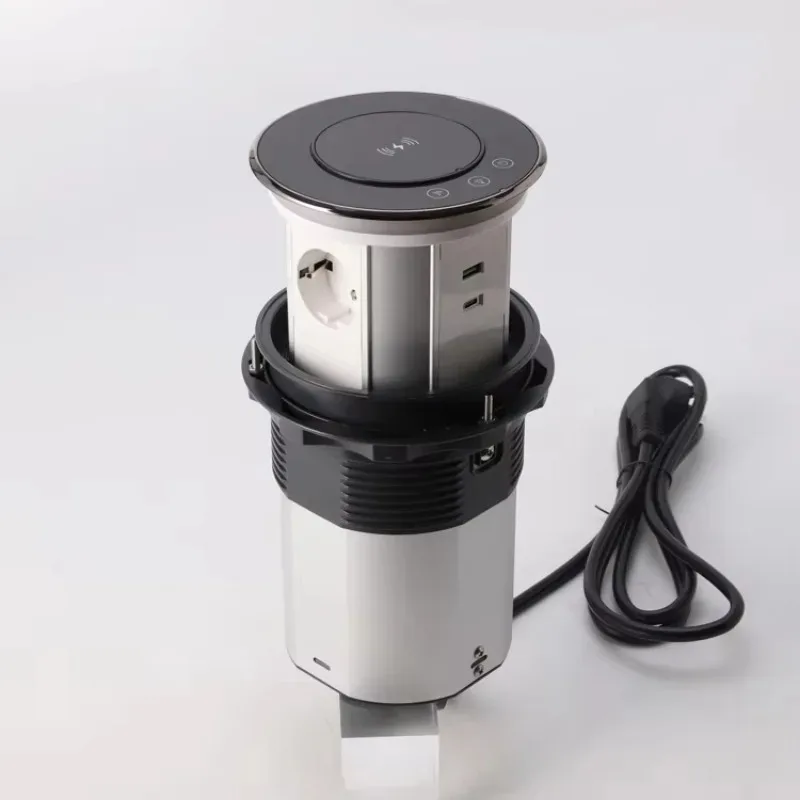 

One Touch Glass Electric Socket Lift Pop-up Socket for Kitchen Office Home Learning 3 Sockets