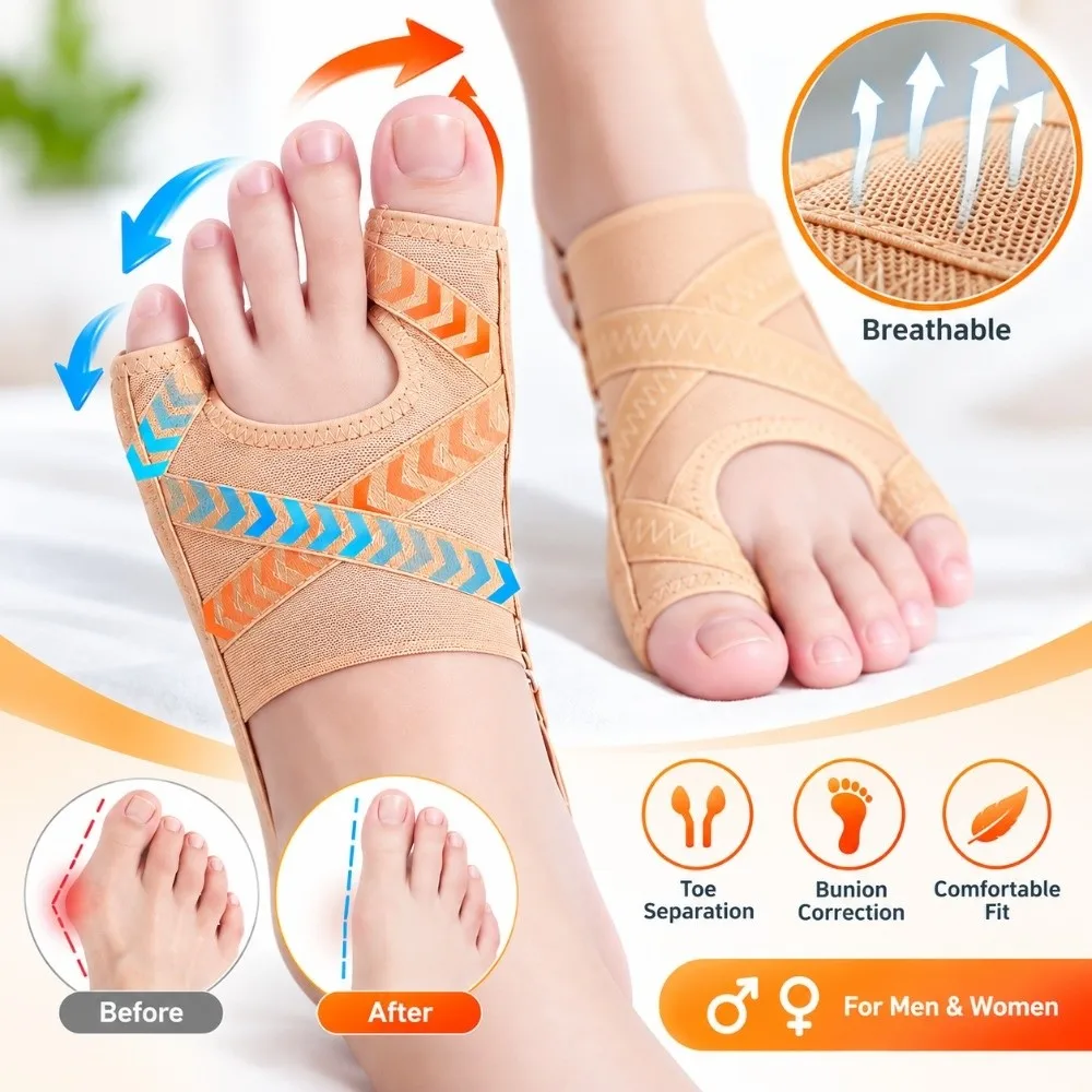 Breathable Toe Separators Progressive Correction Non-Slip Toe Protector Adjustable Strap 24/7 Wearable Split-Toe Socks Women Men