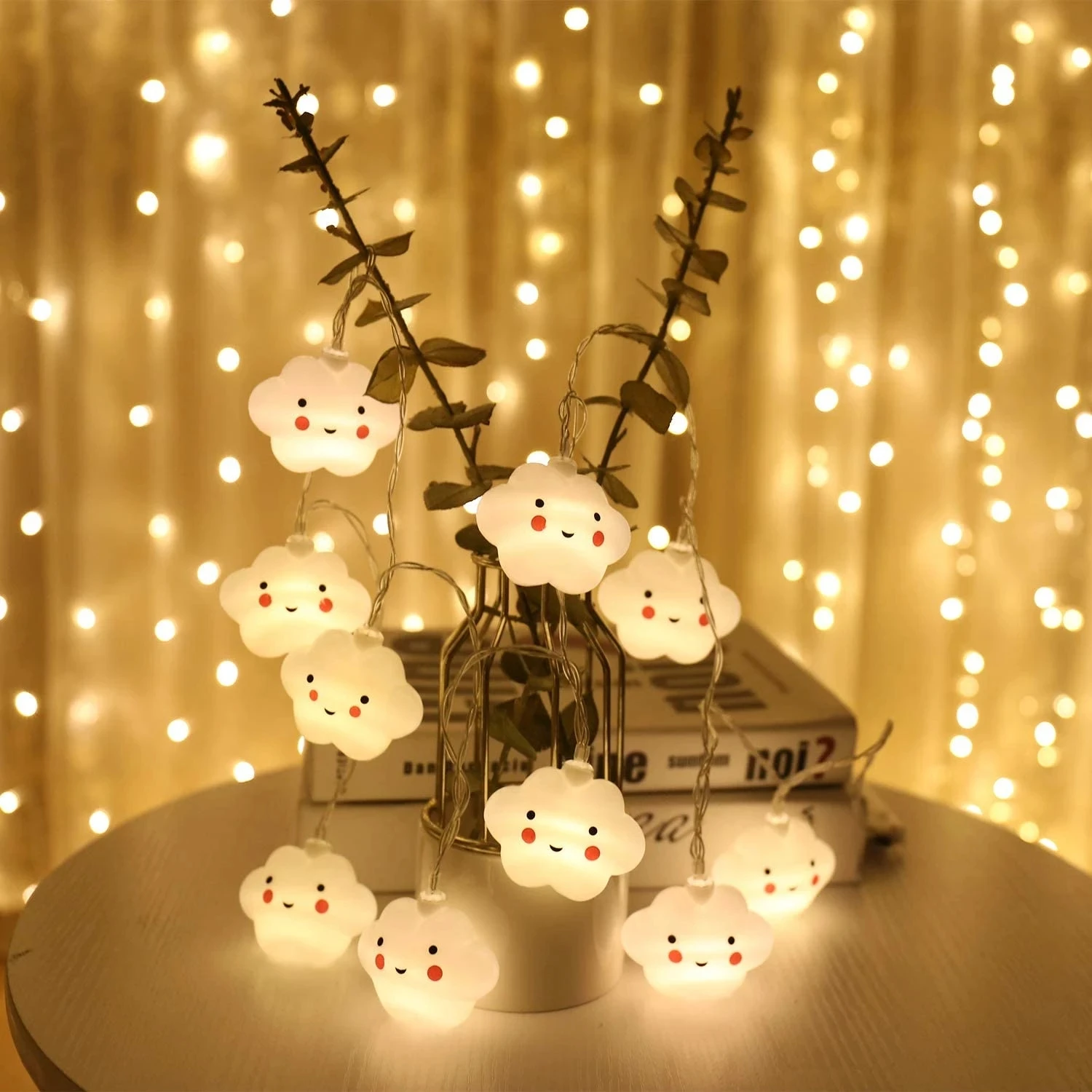 Star String Light Led Room Decorations Battery Operated Kids Christmas Lamp Clould Smile Face Bedroom Home Tree Birthday Decor