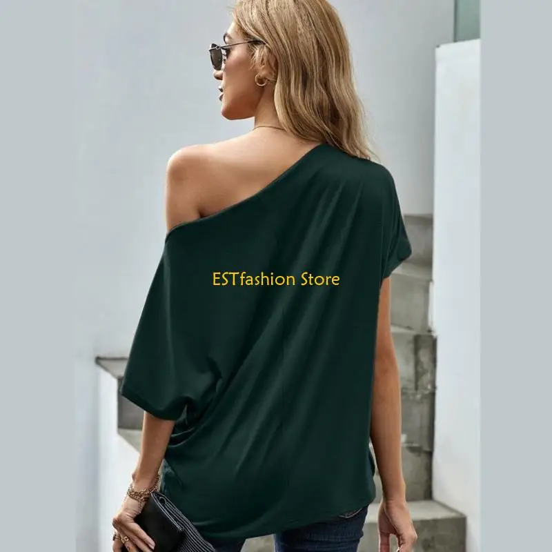 Y5GC Women Elegant Irregular Shirts Cold Shoulder Top Short Sleeve Asymmetrical Blouse Front Twist Knot Loose Top