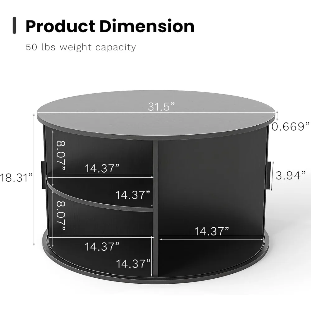 Mid Century Modern 31.5 Round Coffee Table with Fluted Design and Storage Shelf
