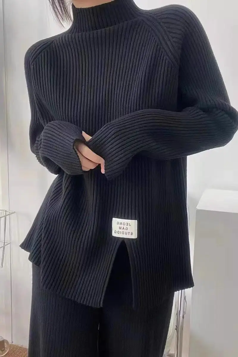 943# 2026 Autumn Winter Fashion Knitted Maternity Sweaters High Neck Splits Shirts Clothes for Pregnant Women Pregnancy Tops