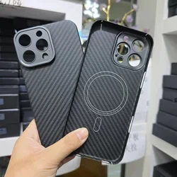 For iPhone 16 Pro Max ,16 Pro Case Magnetic Real Kevlar Ultra thin Anti-Slip Genuine Aramid Fiber Slim Camera Lens Stand Cover