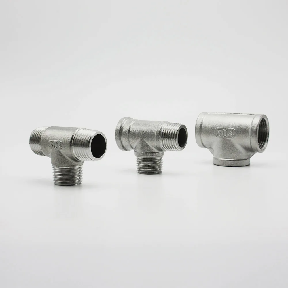 BSP Thread 304 Stainless Steel Female Male Thread 3 Way Tee Pipe Fitting 1/4" 3/8" 1/2" 3/4" 1" 1-1/4" 1-1/2" 2"