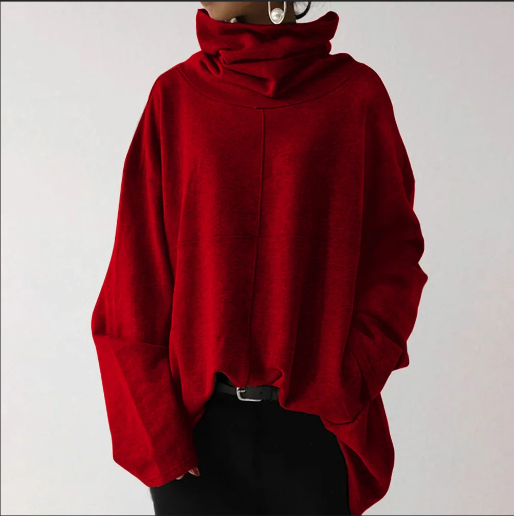 Sudadera holgada de Color sólido con cuello alto para mujer, Sudadera con capucha de manga larga con bolsillo, prendas de vestir exteriores informales, ropa de calle de tendencia para otoño e invierno