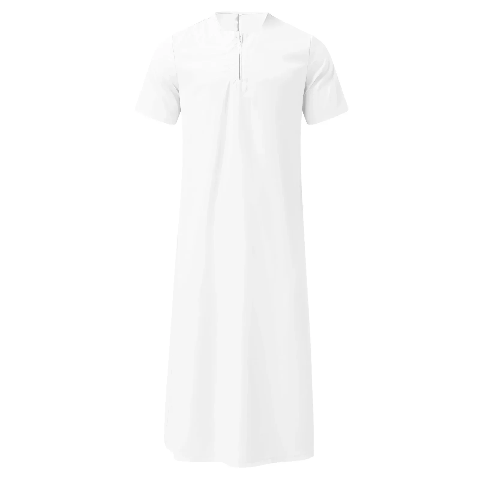 2025 Abbigliamento da uomo Moda musulmana Jubba Thobe Nazionalità Manica corta Tinta unita Casual Cerniera estiva 