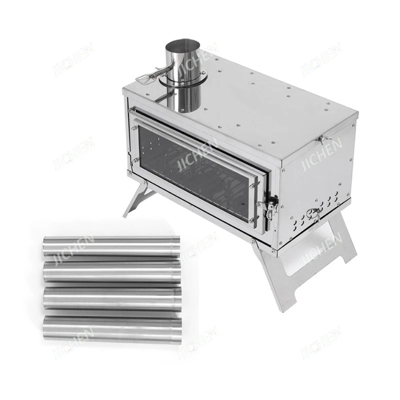 Estufa de cristal para tienda de campaña al aire libre, horno calefactor de invierno, estufa de leña plegable de acero inoxidable