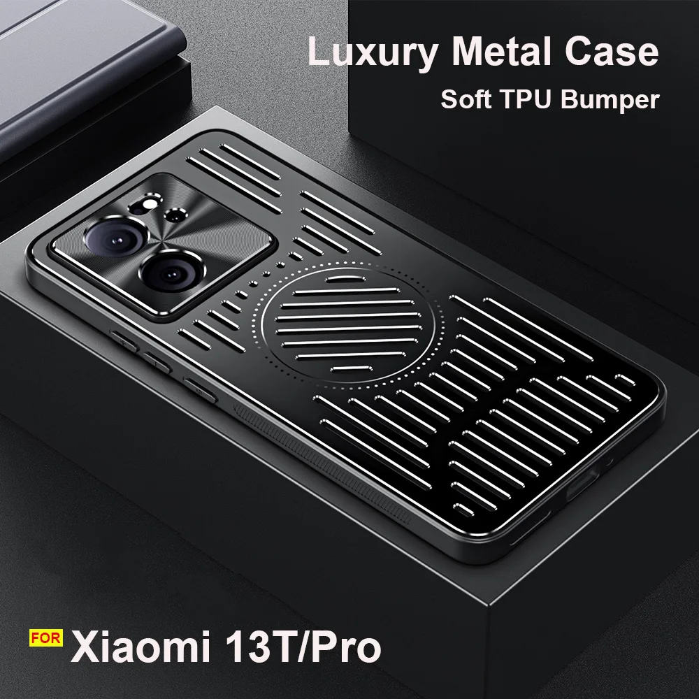 Luxury Metal Card Holder Case for Xiaomi 13T Xiaomi 13T Pro Phone Case Camera protect Capa Soft bumper TPU Skin Hollow out Funda