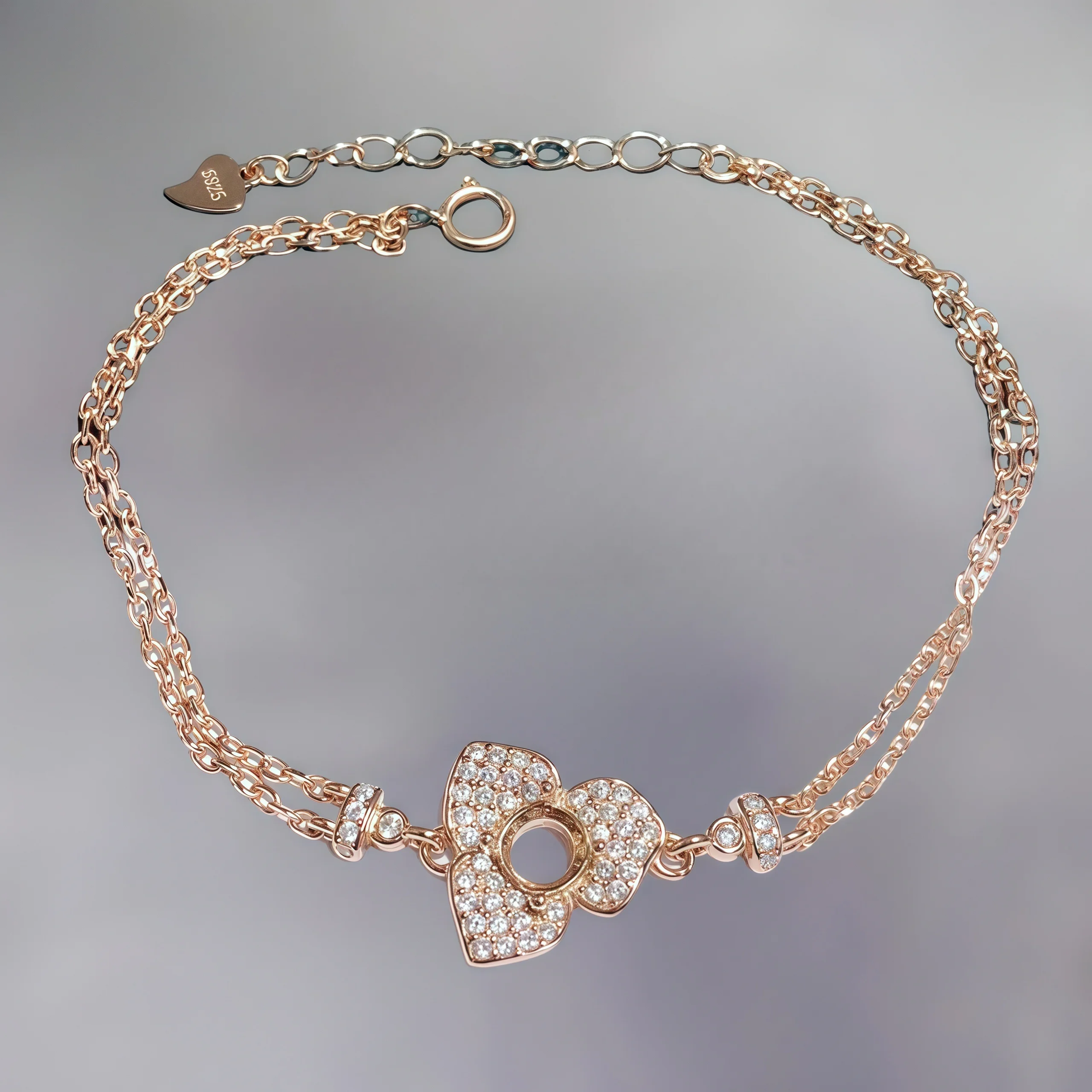 إعداد 5mmCircle Stone S925 فضة DIY حامل فارغ سوار غرامة حلوة سحر حفلات الزفاف مجوهرات زهرة تصميم للمرأة