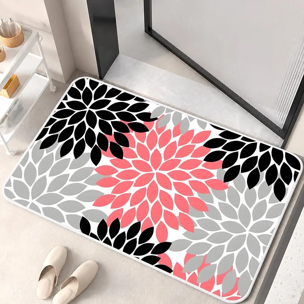 Dahlia Flower Pattern Floor Mat Flannel Rug Soft Non Slip Washable Door Mat for Bathroom Bedroom Kitchen Home Decor