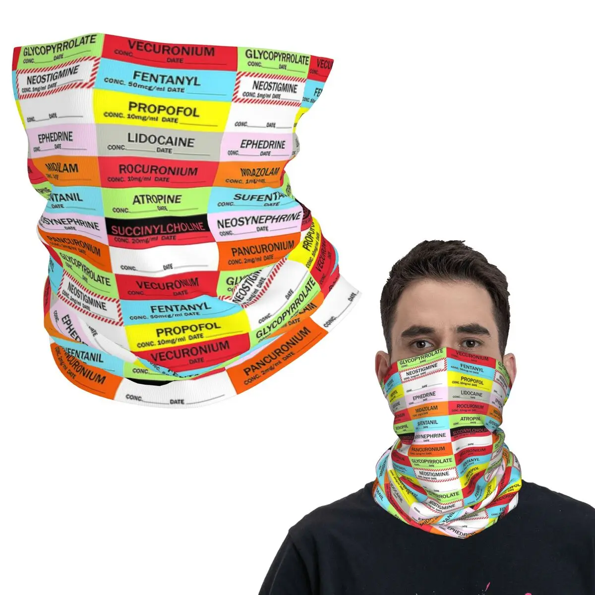 

Пастельные аптечные этикетки для бутылок, медицинская бандана для медсестры, шейный платок с принтом, многофункциональная маска для лица для мужчин и женщин, всесезонная