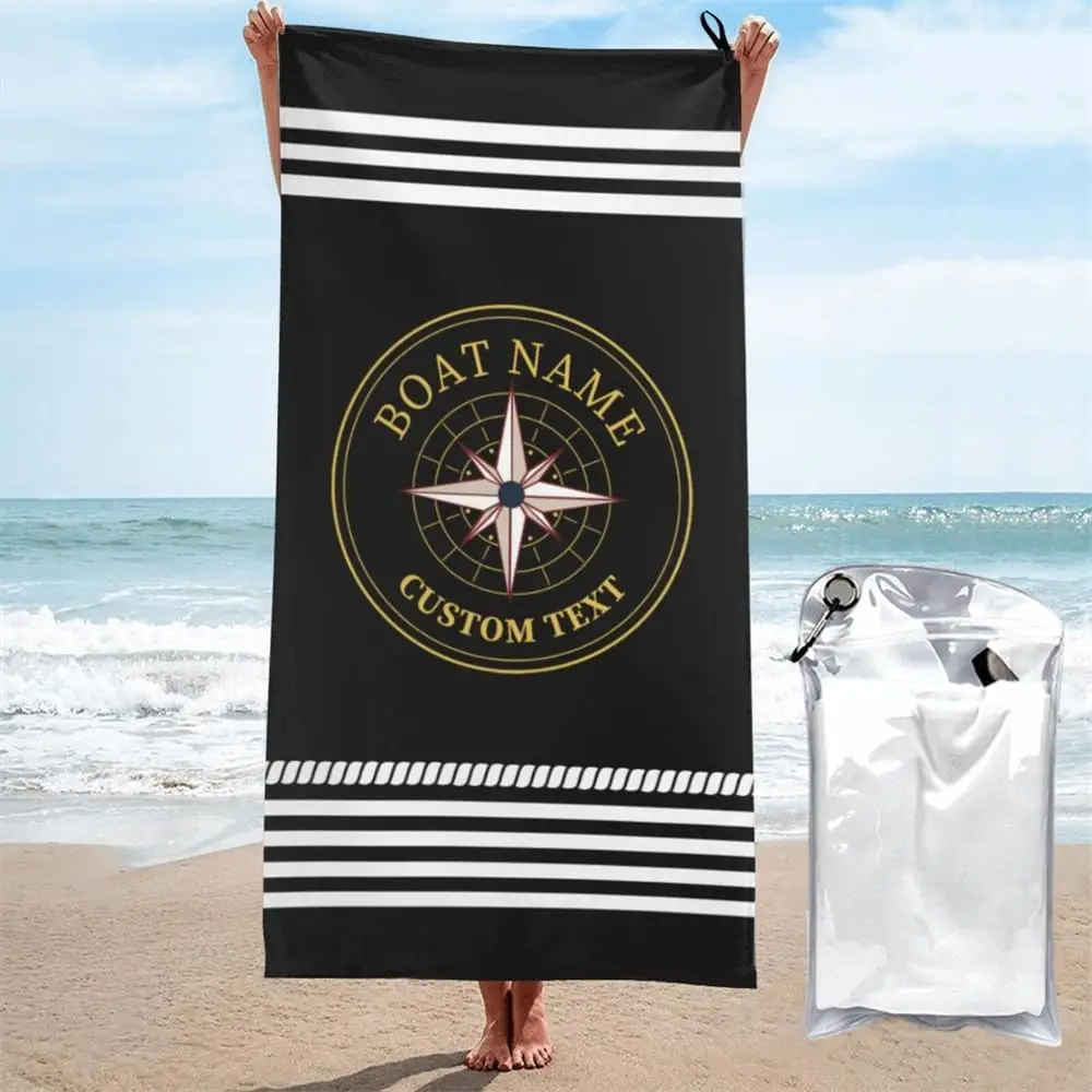 Personalized Boat Name Custom Beach Towel Nautical Striped Bath Mat Summer Seaside Home Decor Polyester Gift
