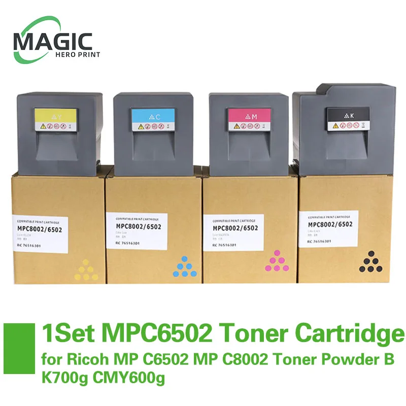 

Картридж для тонера Magic Hero MPC8002 MPC6502, картридж для Ricoh MPC6502 MPC8002, тонерный порошок C5100s C5110sp BK700g CMY600g, 1 комплект