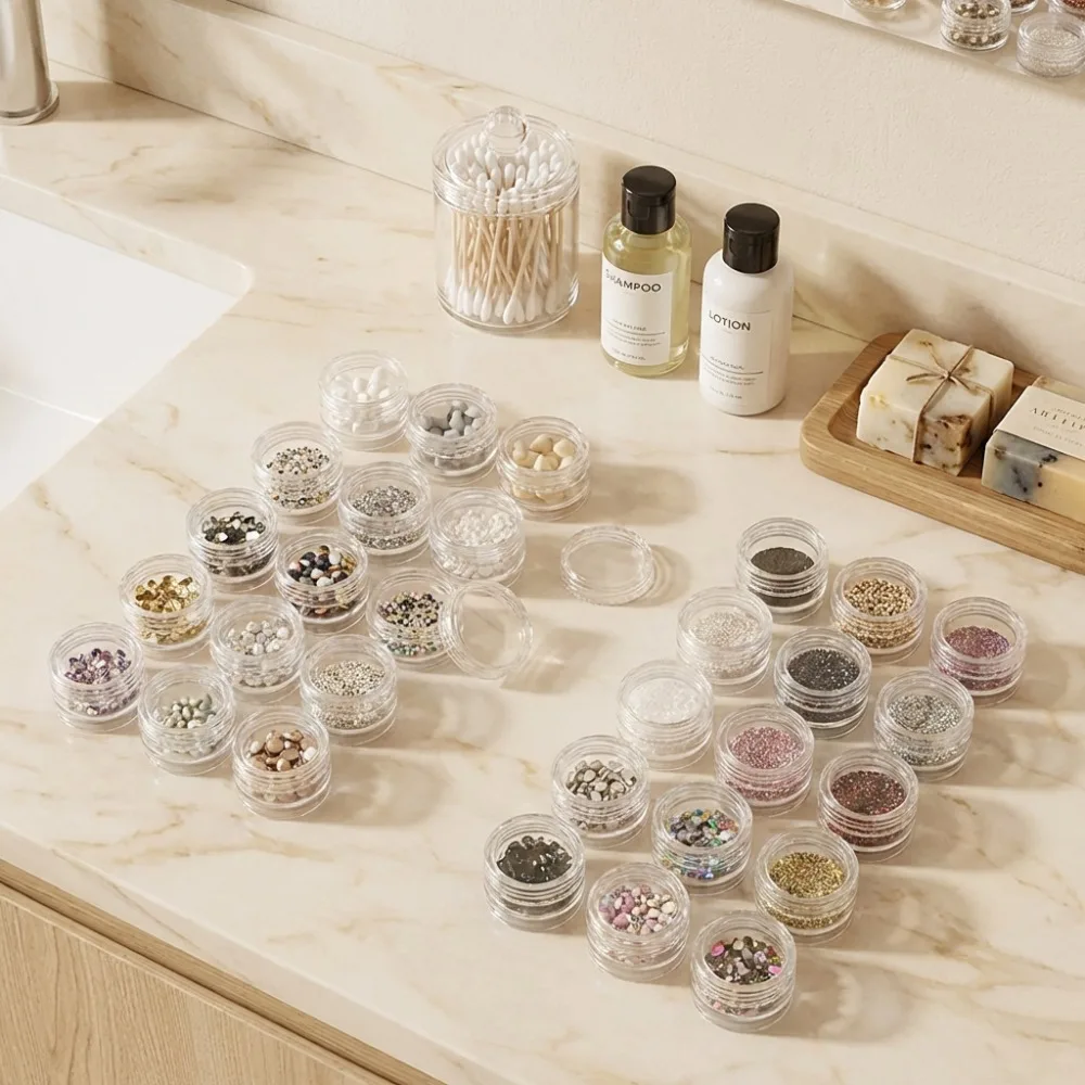 48Pcs Mini Plastic Bottle Set With Flip Lid Compact Storage Container For Nail Polish Cosmetic Jar Travel Salon Organizer