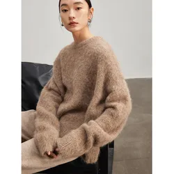 Women's Alpaca Wool thick Sweater winter Round Neck Loose Solid Color Knit Pullovers Top