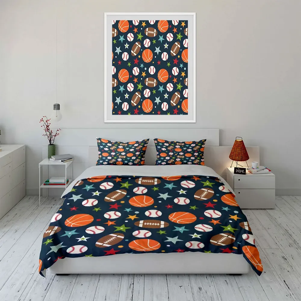 Sports Pattern Three-Piece Set Multiple sizes kid's and adults' bedroom Exquisite 3PC bedding set, gift