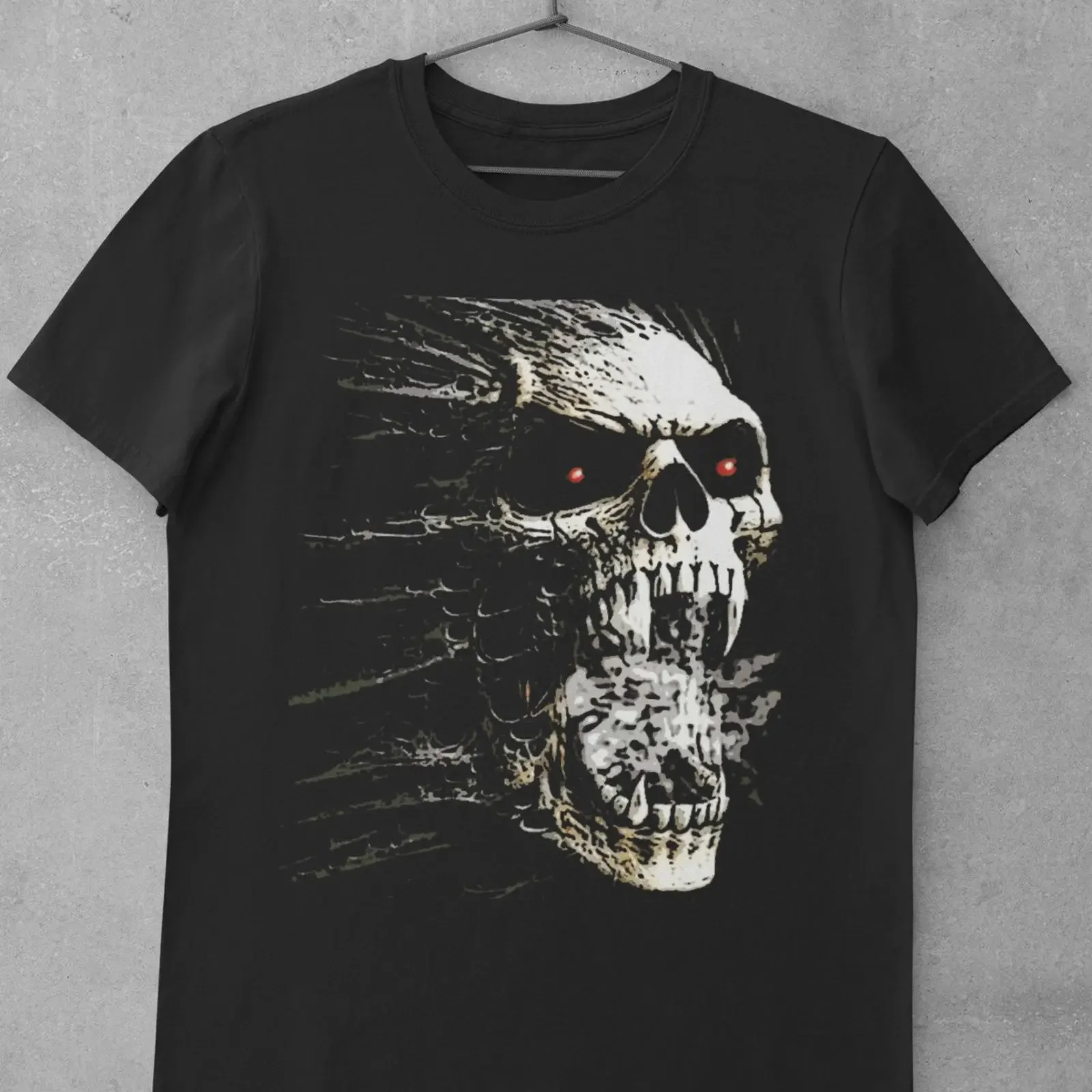 Men's Gothic Screaming Skull Print T Shirt Horror Red Eyes Skeleton Dark Goth Casual Streetwear vintage Washed Versatile
