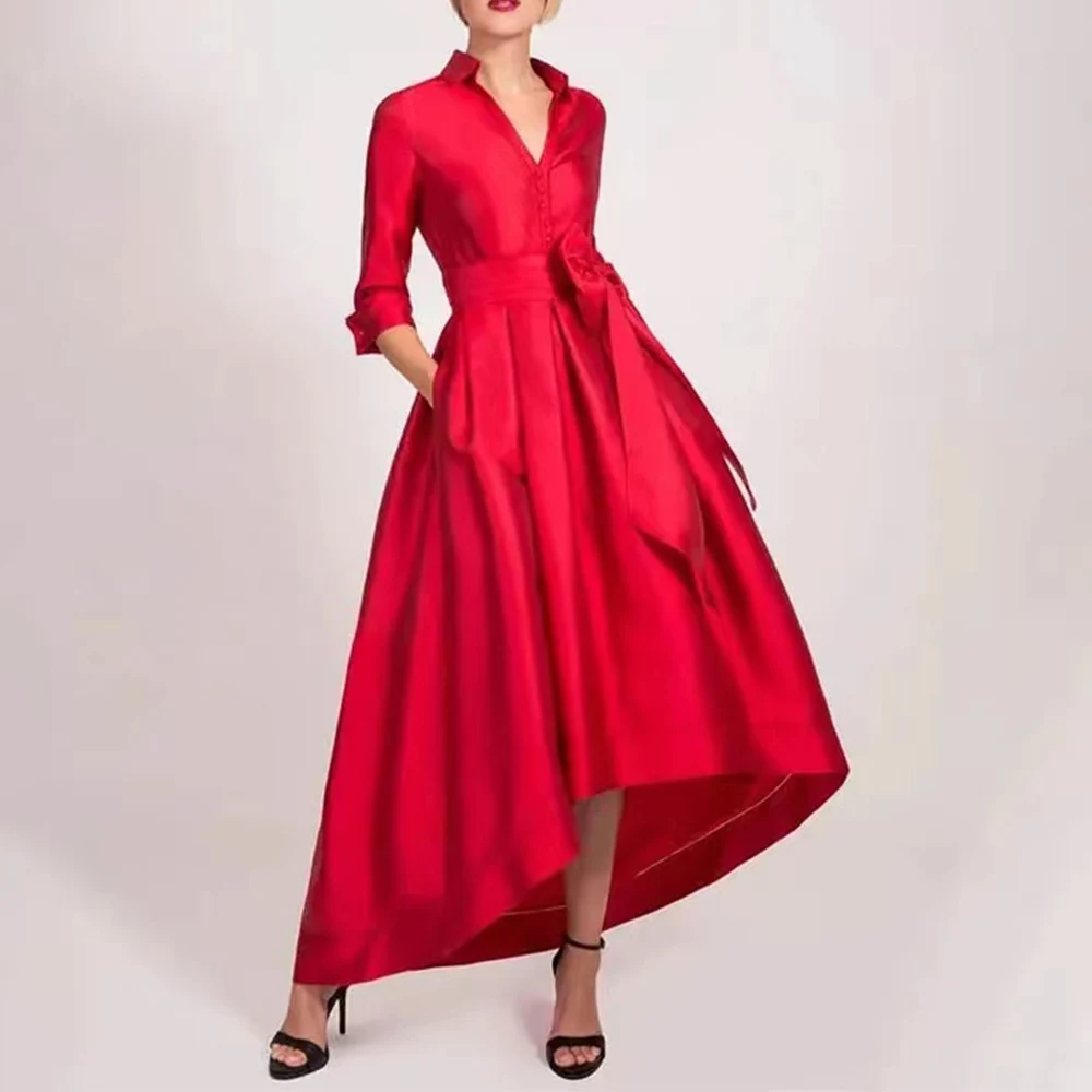 

Elegant Long Red Evening Dresses for Women Satin V-Neck Ankle-Length A-Line Prom Party Wedding Special Events Gala Dress 2024