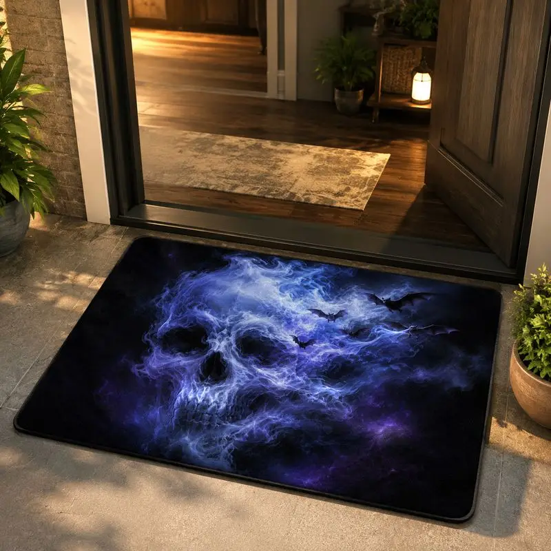 VIKAMA Purple Flame Nebula Skeleton Carpet Cyberpunk Style Entrance Hall Floor Mat Bedside Decoration Wear resistant Foot Mat view 3