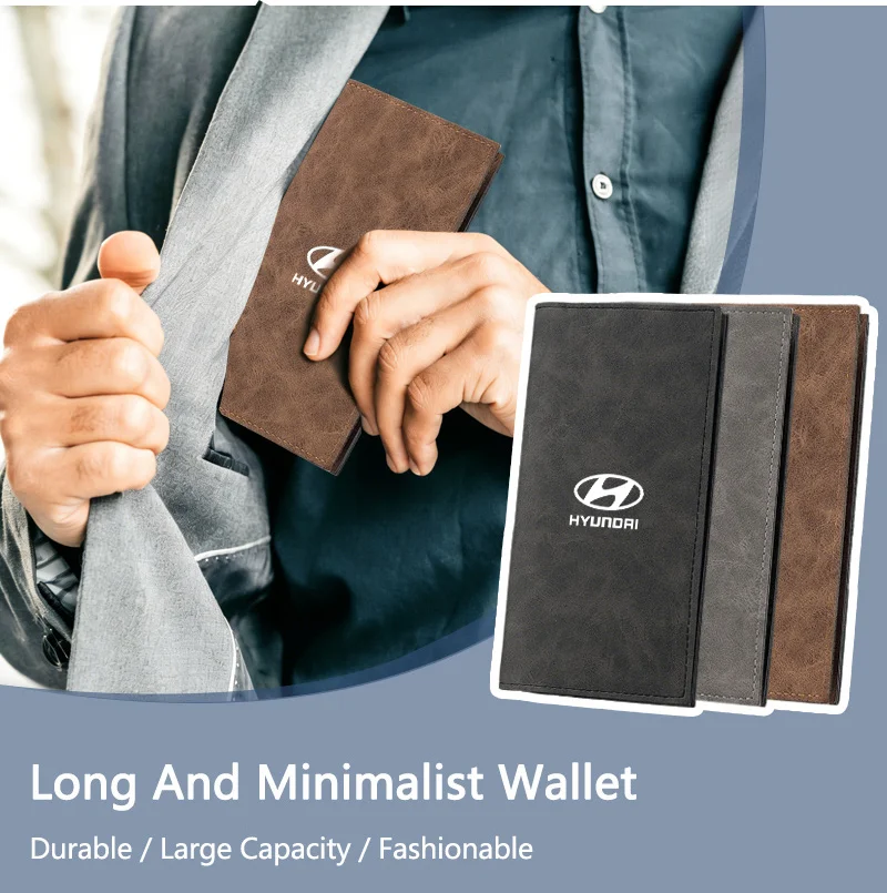 High Quality Male Long Wallet Vintage Portable Checkbook Organizer Card Holder Wallets For Hyundai Elantra i10 i30 Tucson N Line - view 3