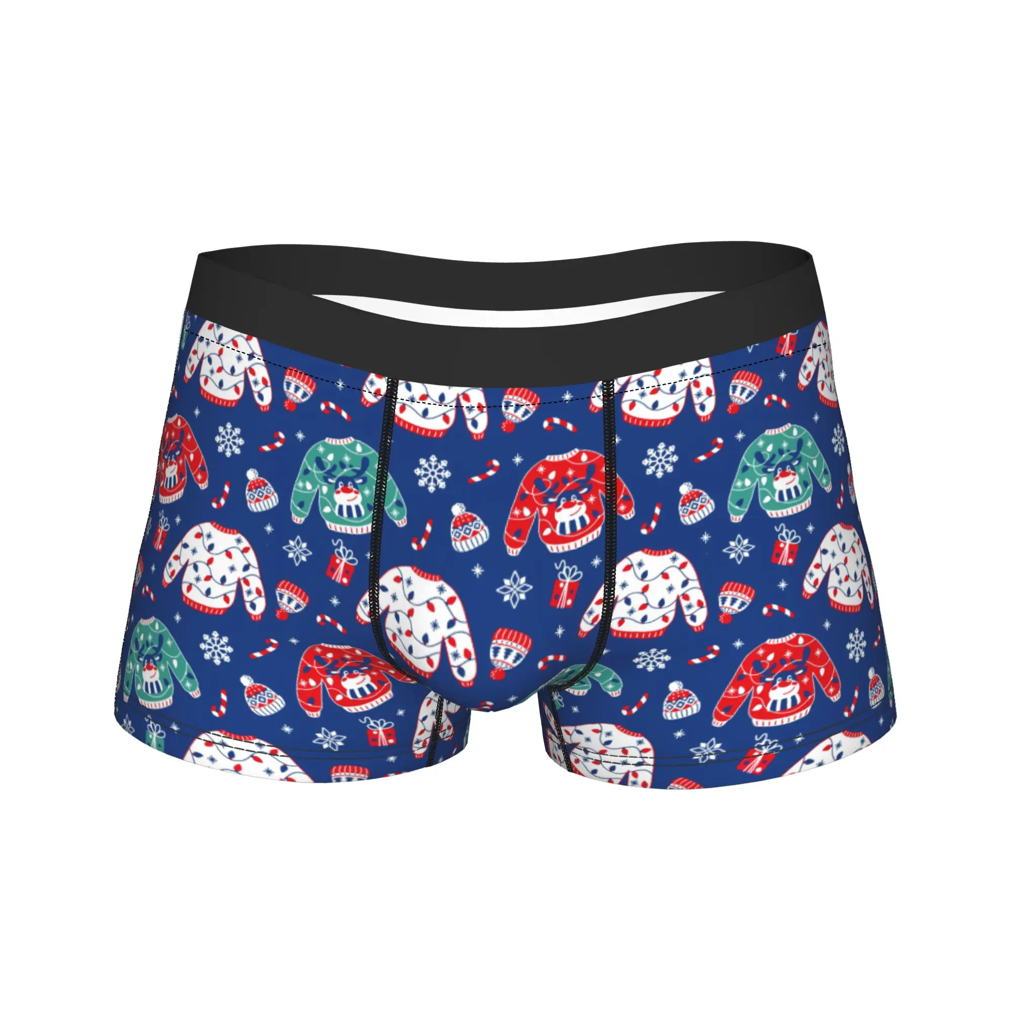 Men Christmas Sweater Pattern Long Underwear  Humor Boxer Briefs Shorts Panties Male Breathable Underpants M-XXL