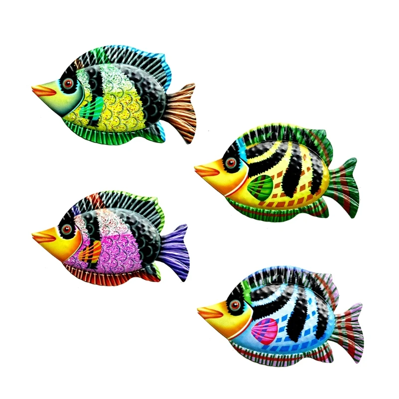 

Metal Fish Wall Art Decor Colorful Iron Sculpture Garden Hanging Statue