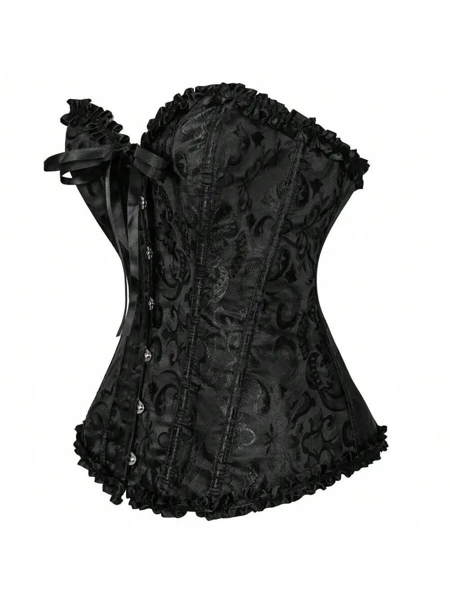 Corsé negro con cordones y volantes para mujer, disfraz gótico steampunk para fiesta