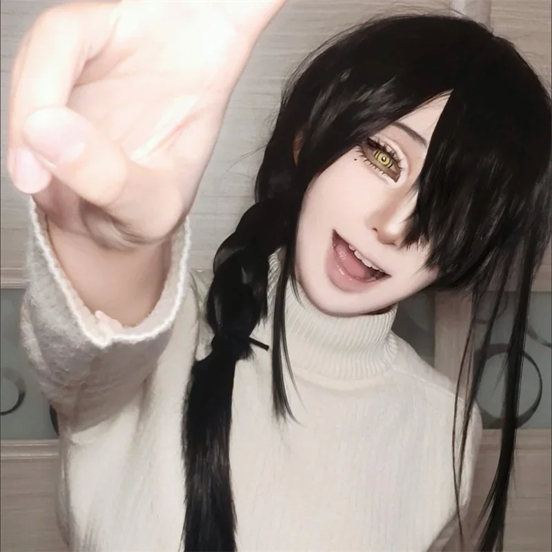 Anime Chainsaw Man Nayuta Parrucca Cosplay per adulti Capelli lunghi neri a treccia Parrucche sintetiche resistenti al calore Carnevale di Halloween Prop