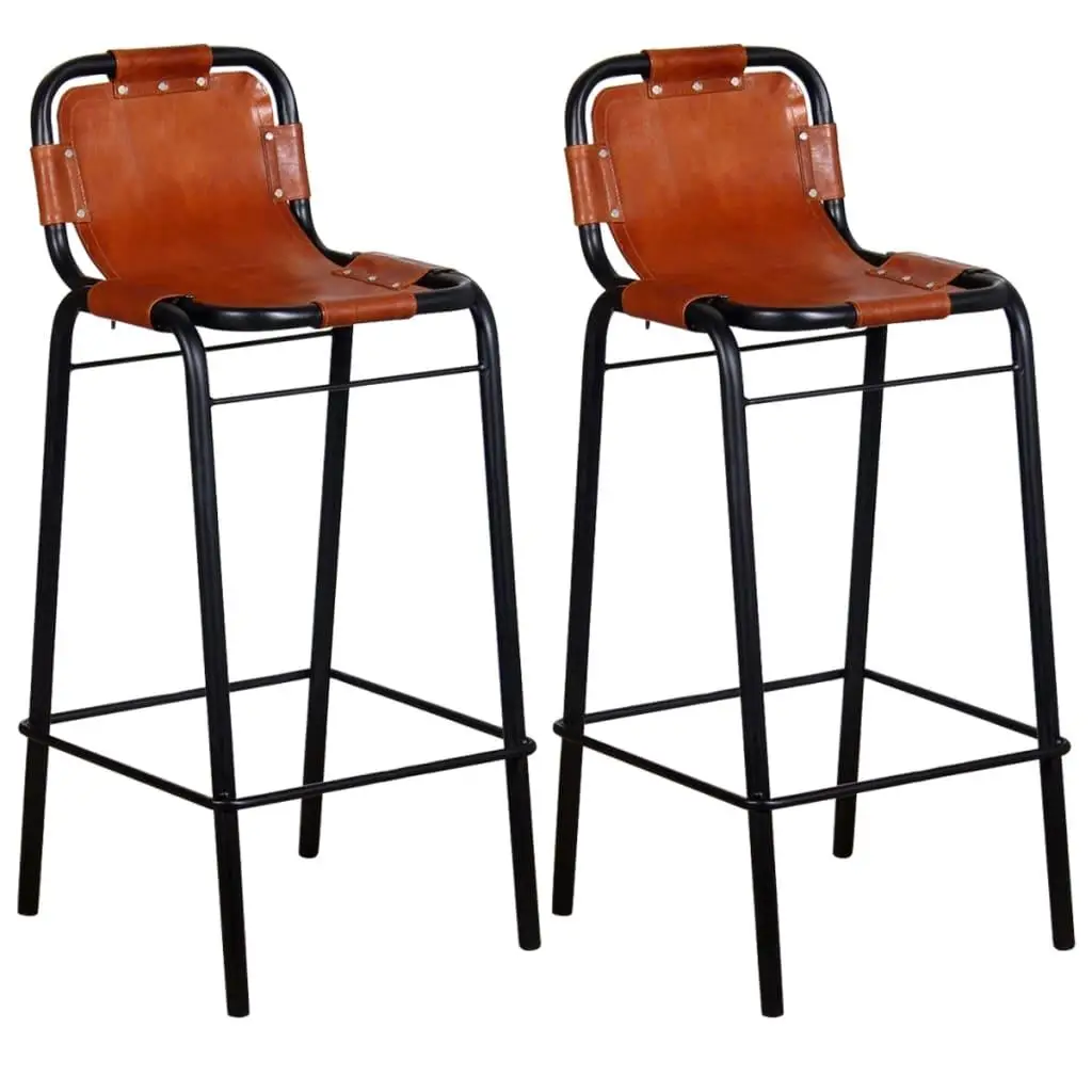 Set of 2 Real Leather Bar Stools - Stylish and Durable Seating for Home & Kitchen