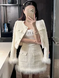 High Quality Luxury Small Fragrance Two Piece Set Women Short Jacket Coat + Skirt Suits Autumn Winter Fashion Sweet 2 Piece Sets