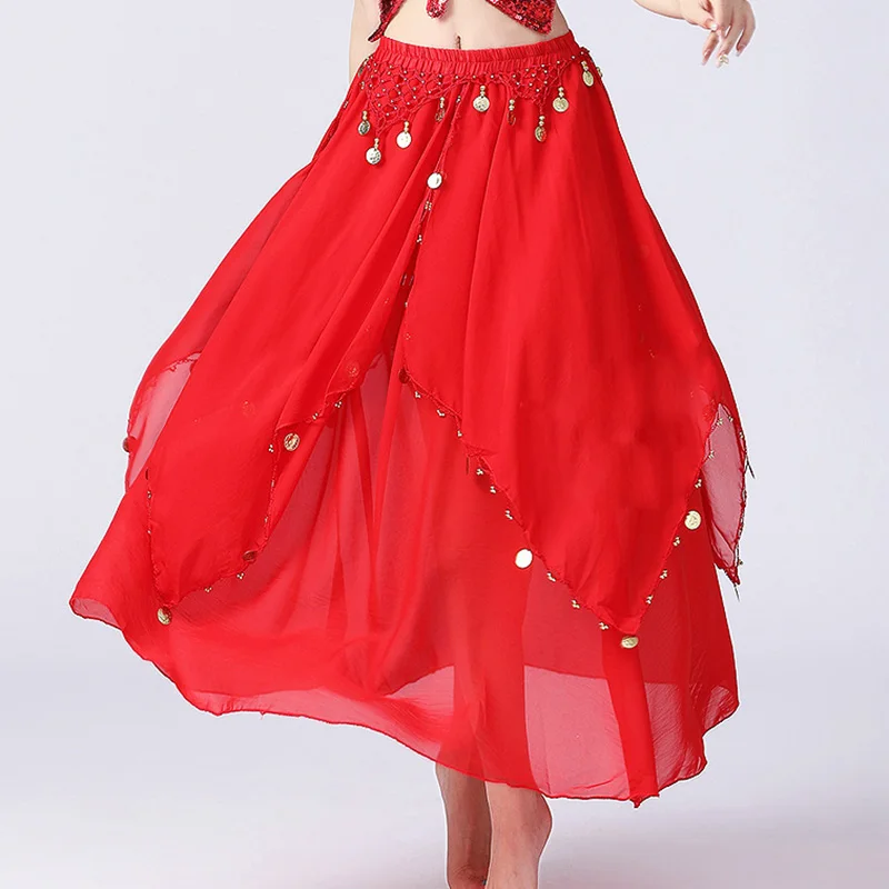 

Women Oriental Style Belly Dance Skirt Elegant Coin Chiffon India Dance Skirt Bollywood Bellydance Stage Performance Costume