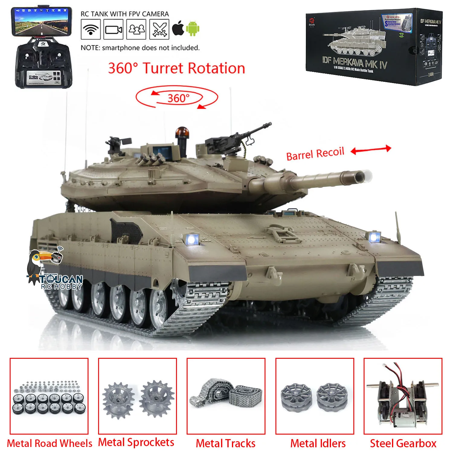 Heng Long Zdalnie Sterowany Czołg 1/16 IDF Merkava MK IV Edycja Profesjonalna Metalowe Gąsienice Koła FPV Pojazd Wojskowy Panzer Zabawki