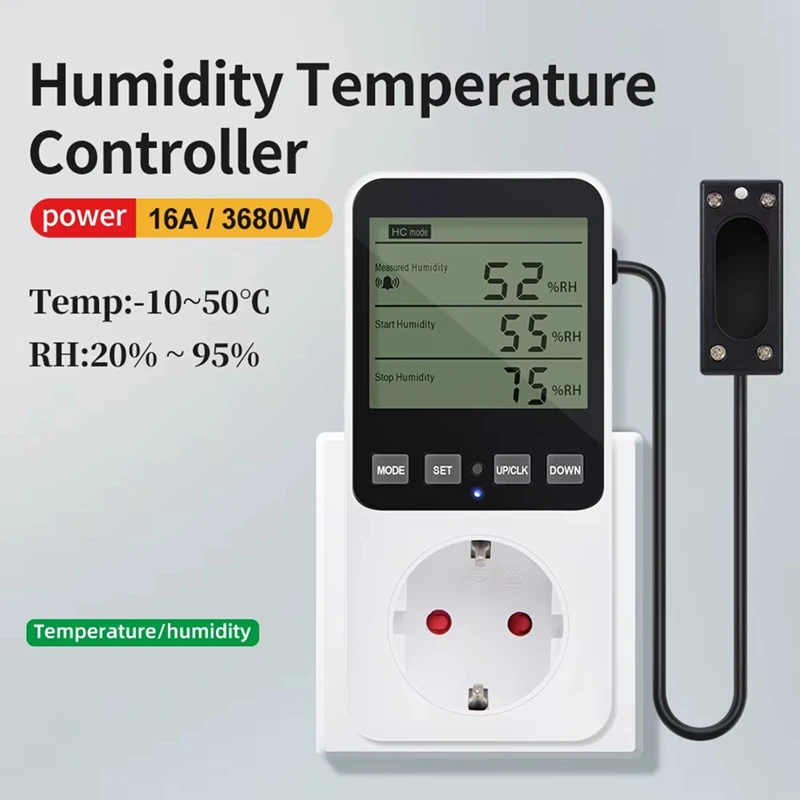 Digital Display Temperature and Humidity Controller Socket Thermostat Heating and Cooling Regulator Smart Socket EU Plug