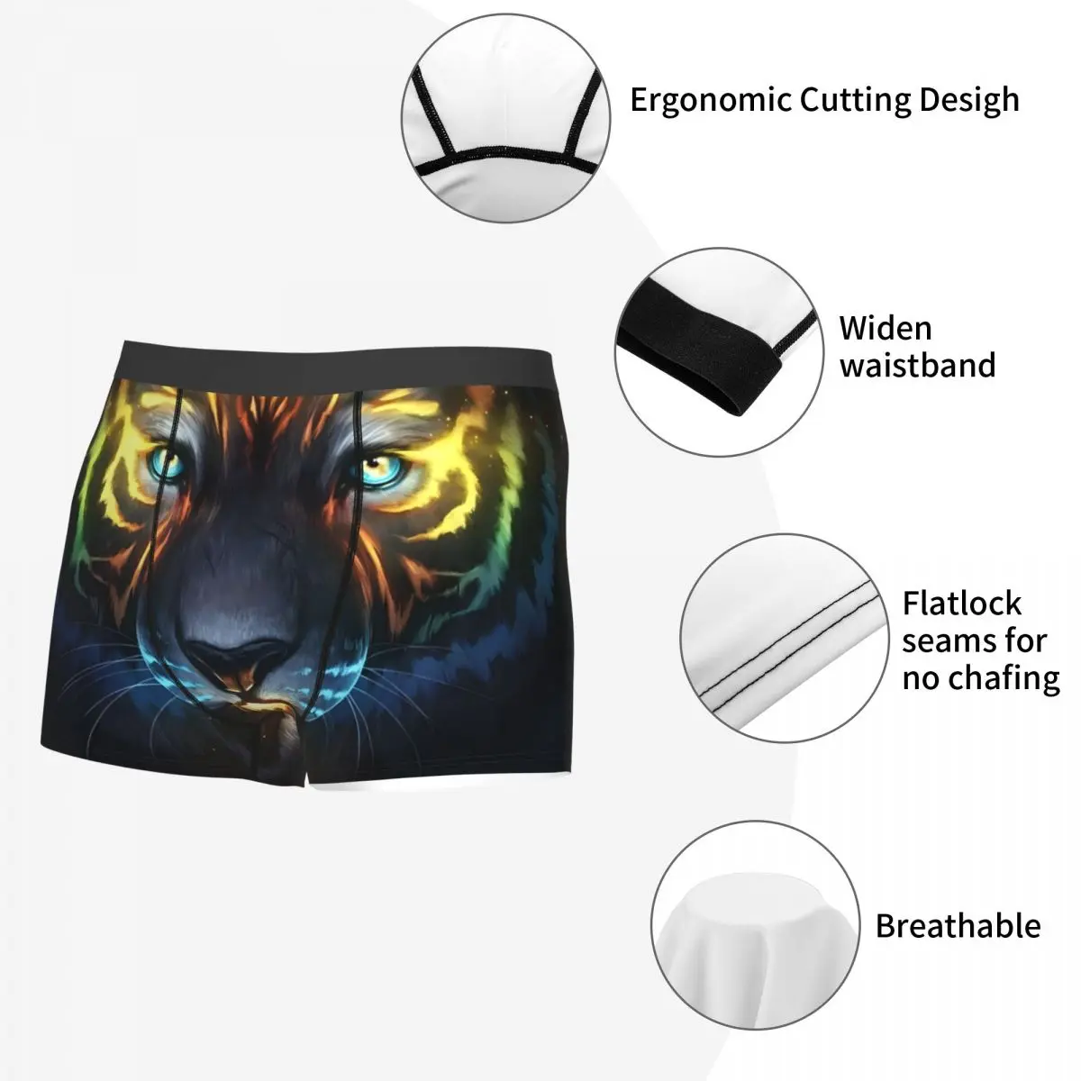 Boxer Tigre Coloré pour Homme, Slip Galaxie de l'Espace Loup, Sous-Vêtements Amusants Respirants, Shorts Imprimés, Cadeaux d'Anniversaire