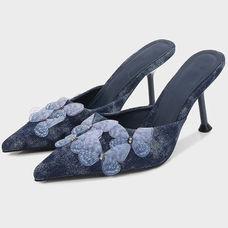 

Брендовые дизайнерские тапочки на высоком каблуке, женские ковбойские шлепанцы с острым носком и узлом-бабочкой, женские модные элегантные сандалии, женские сабо