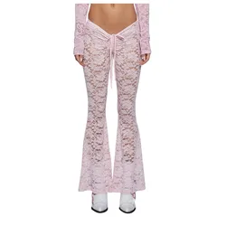 Clearance Sales For Women Women Lace Bell Pant Sexy See Through Flare Bottom Leggings Hollow Out Mesh Cover Up Trousers 여성 바지