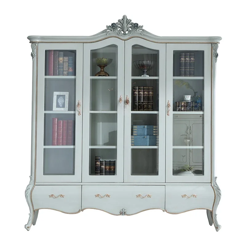 Furniture European Bookcase Bedroom Solid Wood Carved Locker Living Room Clothes Closet